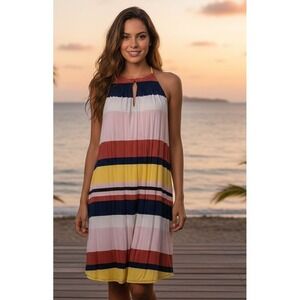 Cupio Dress Womens Size L Multicolor Striped Sleeveless Coastal Pastel Casual